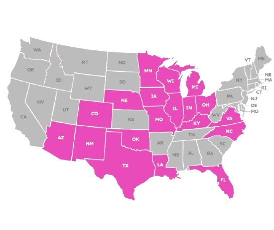 T-Mobile Fiber Coverage Map - Available states highlighted in magenta